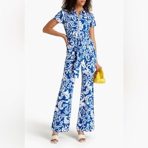 ALICE + OLIVIA JEANS Gorgeous belted printed denim wide-leg jumpsuit